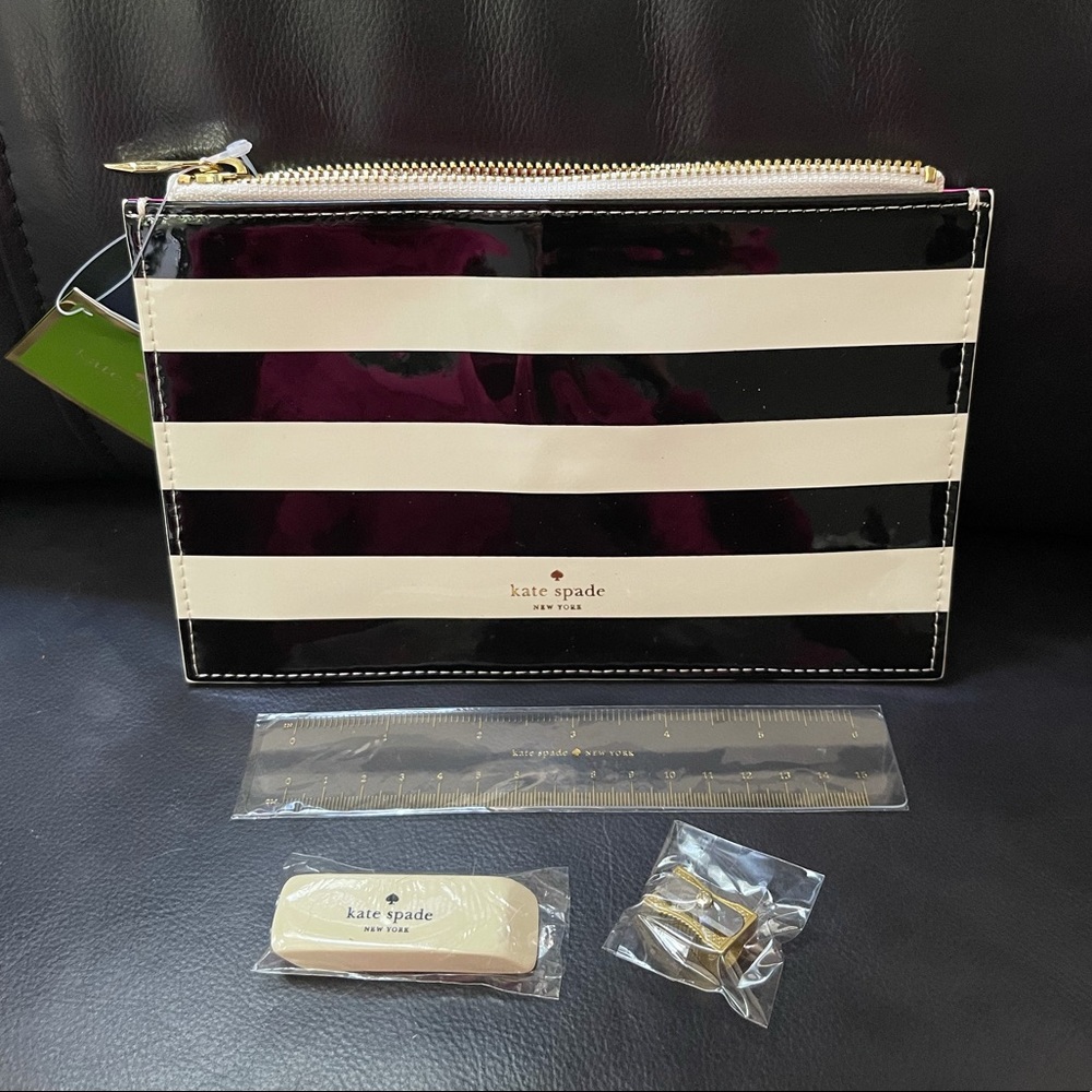 NWT Kate Spade Stripe Pencil or Cosmetics Case